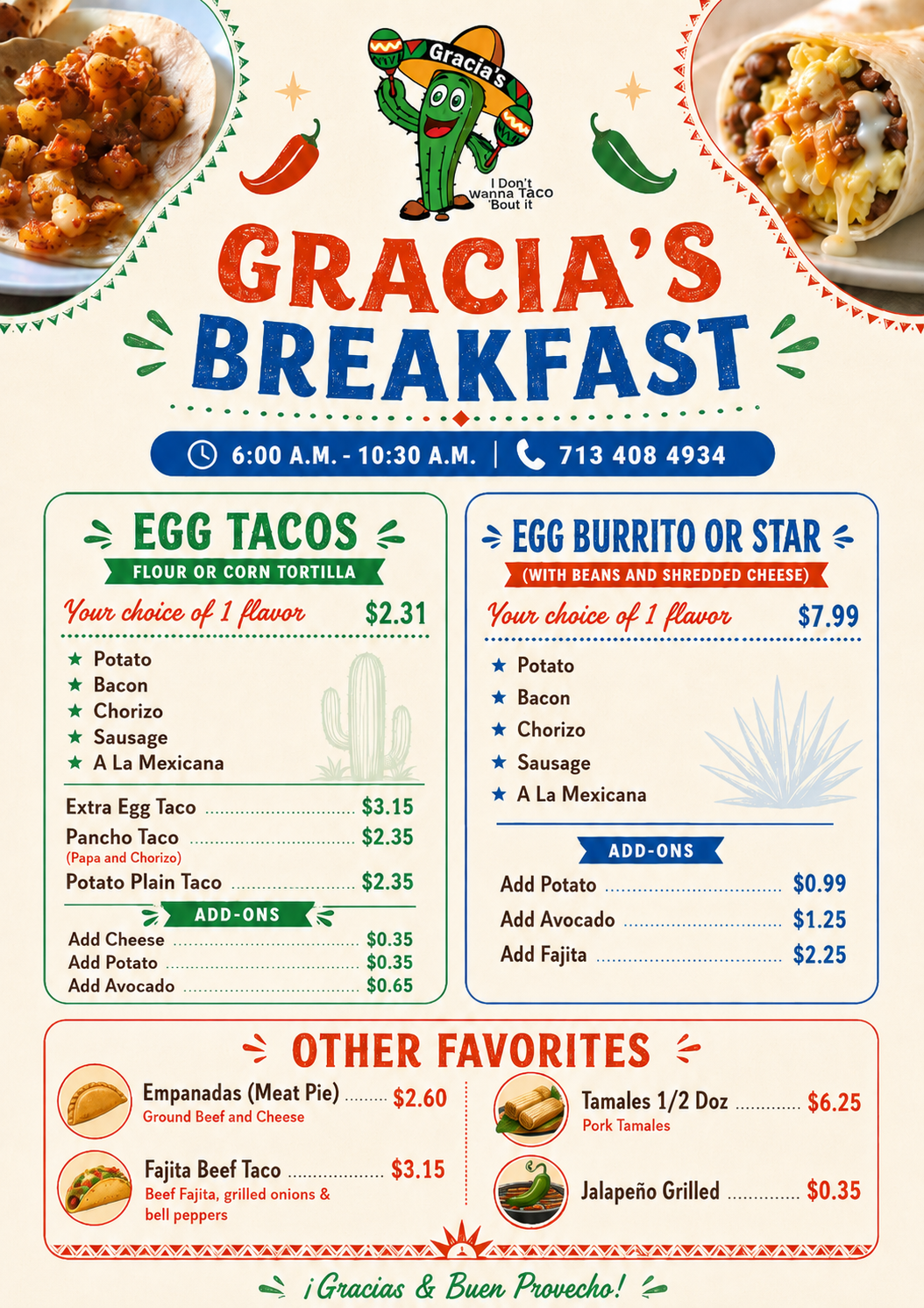 Gracias Tacos Breakfast Menu