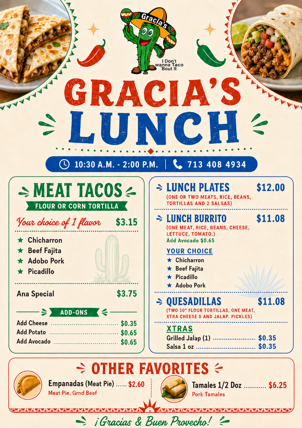 Gracias Tacos Lunch Menu